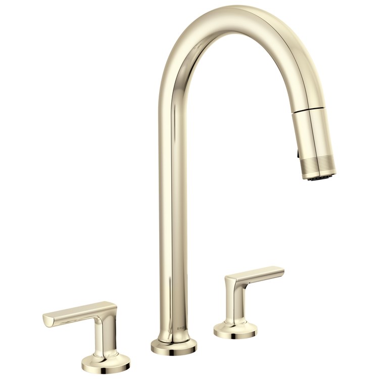 Kitchen Faucet Kintsu Widespread 4 to 16 Inch Spread Less Handle Lumicoat Polished Nickel Pull Down Arc 3 Hole 1.8 Gallons per Minute - Image 3