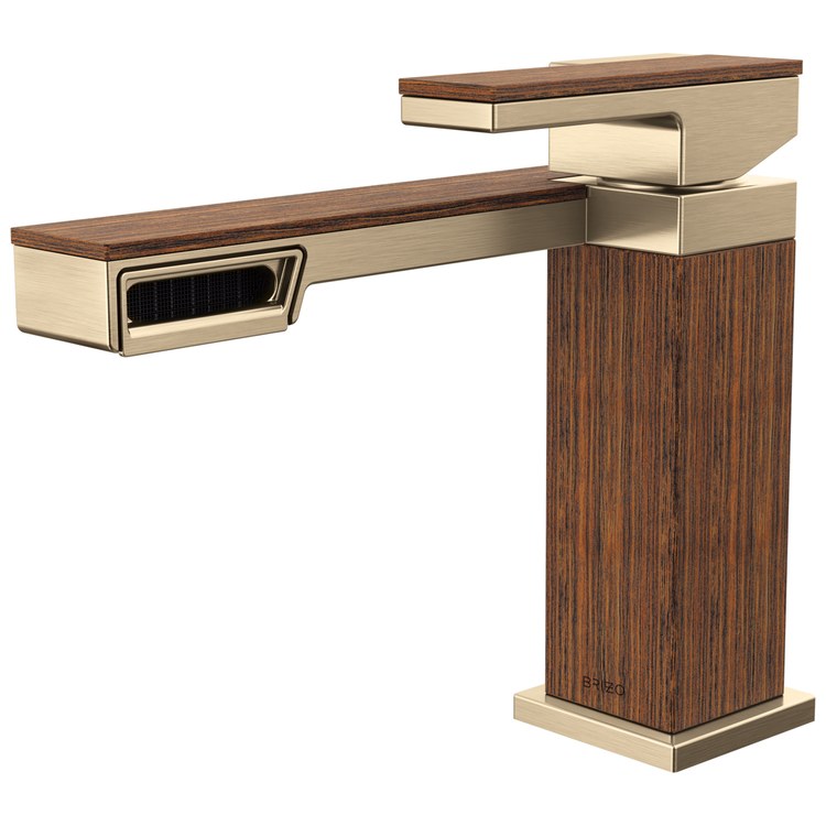 Lavatory Faucet Frank Lloyd Wright 1 Lever ADA WaterSense Luxe Gold/Wood 1.2 Gallons per Minute Deck Fixed Side Less Drain 1 Hole - Image 1