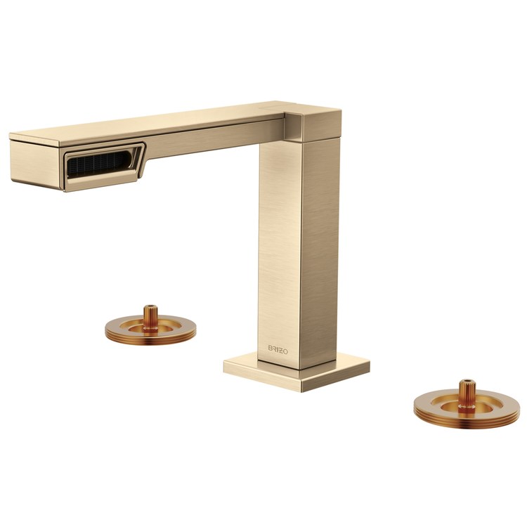 Lavatory Faucet Frank Lloyd Wright Widespread 6 to 16 Inch Spread Less Handle WaterSense Luxe Gold 1.2 Gallons per Minute Deck Less Drain 3 Hole - Image 1