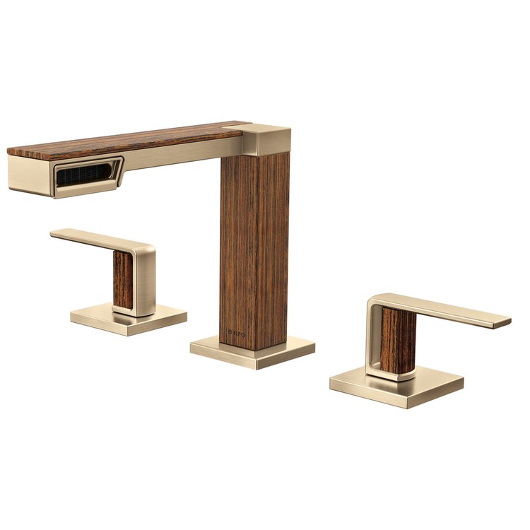 Lavatory Faucet Frank Lloyd Wright Widespread 6 to 16 Inch Spread Less Handle WaterSense Luxe Gold/Wood 1.2 Gallons per Minute Deck Less Drain 3 Hole - Image 2