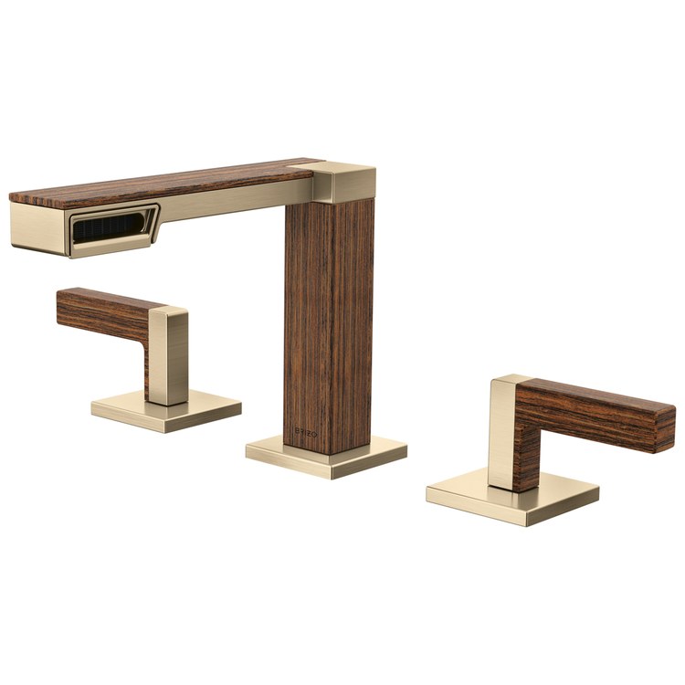 Lavatory Faucet Frank Lloyd Wright Widespread 6 to 16 Inch Spread Less Handle WaterSense Luxe Gold/Wood 1.2 Gallons per Minute Deck Less Drain 3 Hole - Image 3