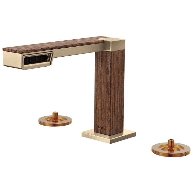 Lavatory Faucet Frank Lloyd Wright Widespread 6 to 16 Inch Spread Less Handle WaterSense Luxe Gold/Wood 1.2 Gallons per Minute Deck Less Drain 3 Hole - Image 1