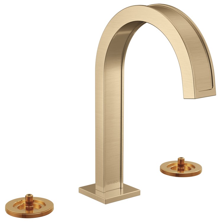 Lavatory Faucet Frank Lloyd Wright Widespread 6 to 16 Inch Spread WaterSense Luxe Gold 1.2 Gallons per Minute Deck Arc Less Drain 3 Hole - Image 1