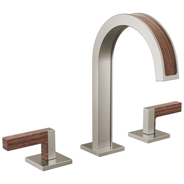 Lavatory Faucet Frank Lloyd Wright Widespread 6 to 16 Inch Spread WaterSense Brilliance Luxe Nickel/Wood 1.2 Gallons per Minute Deck Arc Less Drain 3 Hole - Image 2