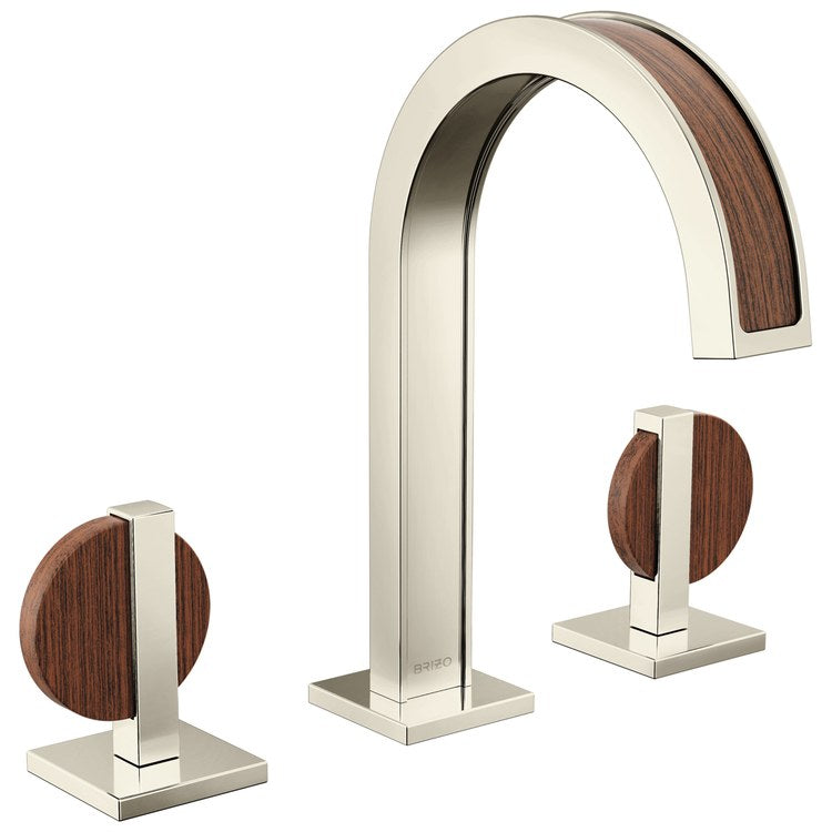 Lavatory Faucet Frank Lloyd Wright Widespread 6 to 16 Inch Spread WaterSense Brilliance Polished Nickel/Wood 1.2 Gallons per Minute Deck Arc Less Drain 3 Hole - Image 2