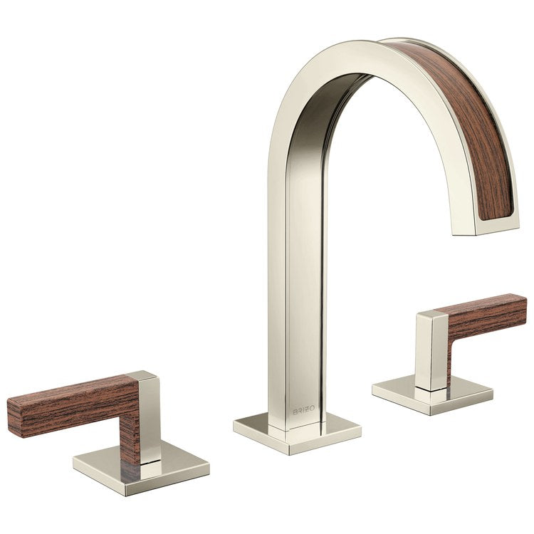 Lavatory Faucet Frank Lloyd Wright Widespread 6 to 16 Inch Spread WaterSense Brilliance Polished Nickel/Wood 1.2 Gallons per Minute Deck Arc Less Drain 3 Hole - Image 3