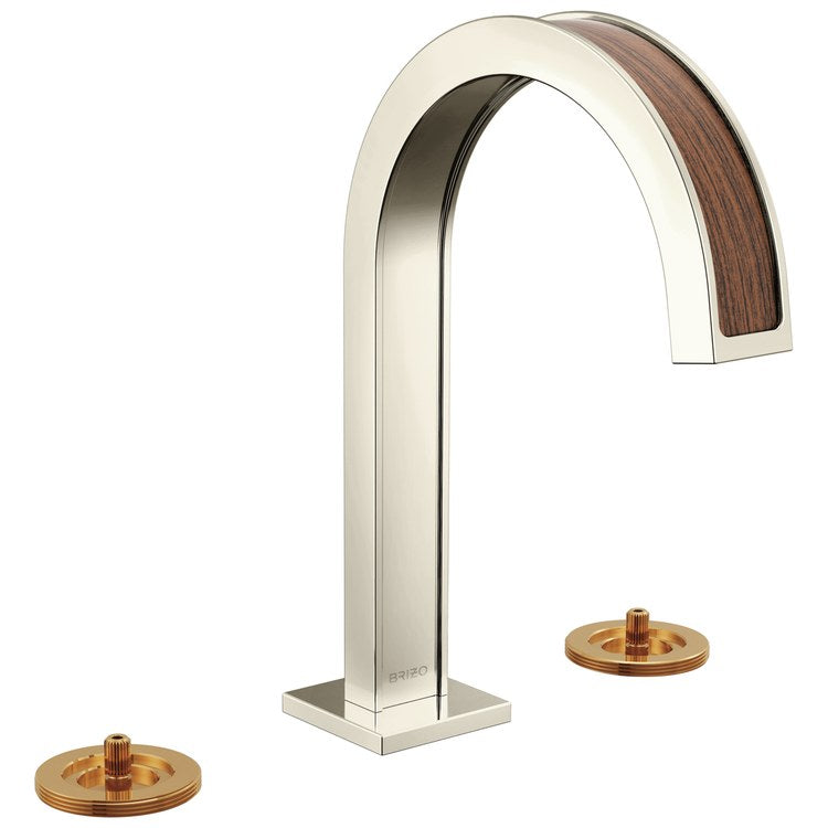 Lavatory Faucet Frank Lloyd Wright Widespread 6 to 16 Inch Spread WaterSense Brilliance Polished Nickel/Wood 1.2 Gallons per Minute Deck Arc Less Drain 3 Hole - Image 1