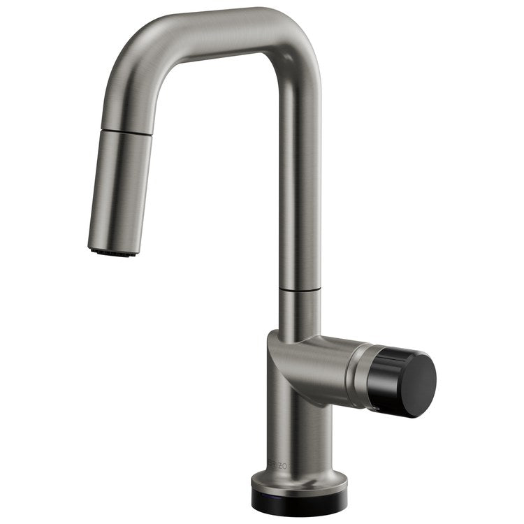 Handle Kit Odin Crystal/Zinc 1 Knob Brilliance Luxe Steel/Black Crystal for Widespread Pull Down Faucet - Image 3