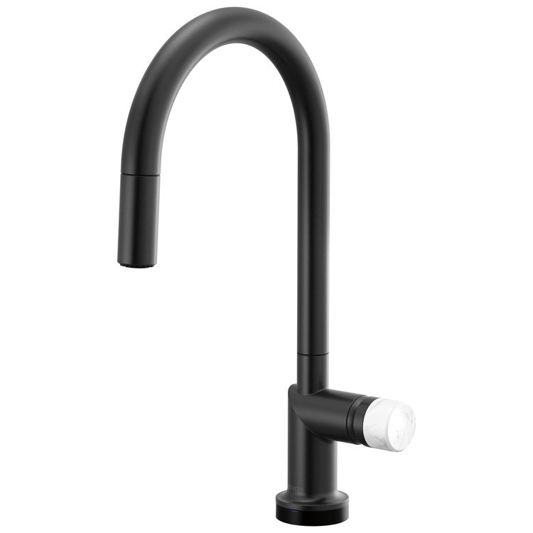 Handle Kit Odin Marble/Zinc 1 Knob Matte Black/Marble for Widespread Pull Down Faucet - Image 3