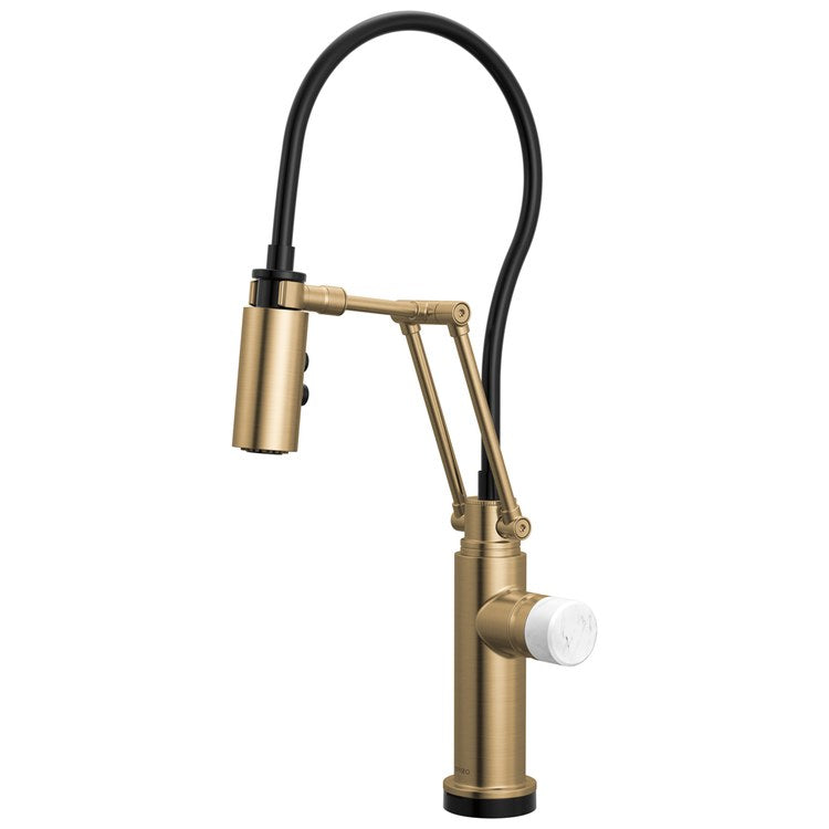 Handle Kit Odin Marble/Zinc 1 Knob Brilliance Luxe Gold/Marble for Widespread Pull Down Faucet - Image 2