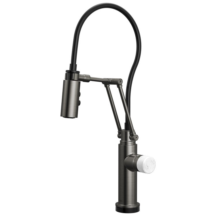 Handle Kit Odin Marble/Zinc 1 Knob Brilliance Luxe Steel/Marble for Widespread Pull Down Faucet - Image 2