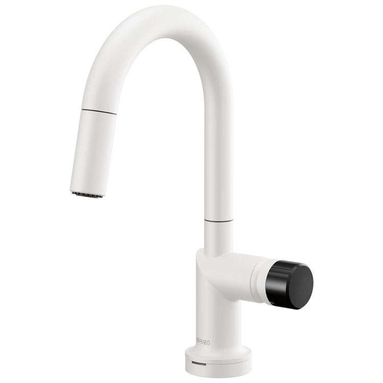 Handle Kit Odin Crystal/Zinc 1 Knob Matte White/Black Crystal for Widespread Pull Down Faucet - Image 2