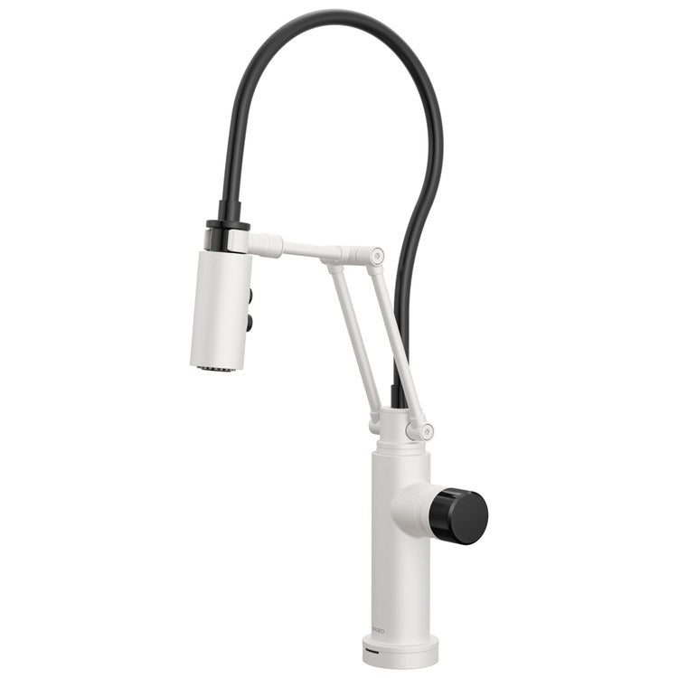 Handle Kit Odin Crystal/Zinc 1 Knob Matte White/Black Crystal for Widespread Pull Down Faucet - Image 3