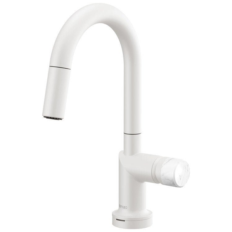 Handle Kit Odin Marble/Zinc 1 Knob Matte White/Marble for Widespread Pull Down Faucet - Image 2