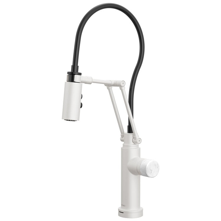 Handle Kit Odin Marble/Zinc 1 Knob Matte White/Marble for Widespread Pull Down Faucet - Image 3