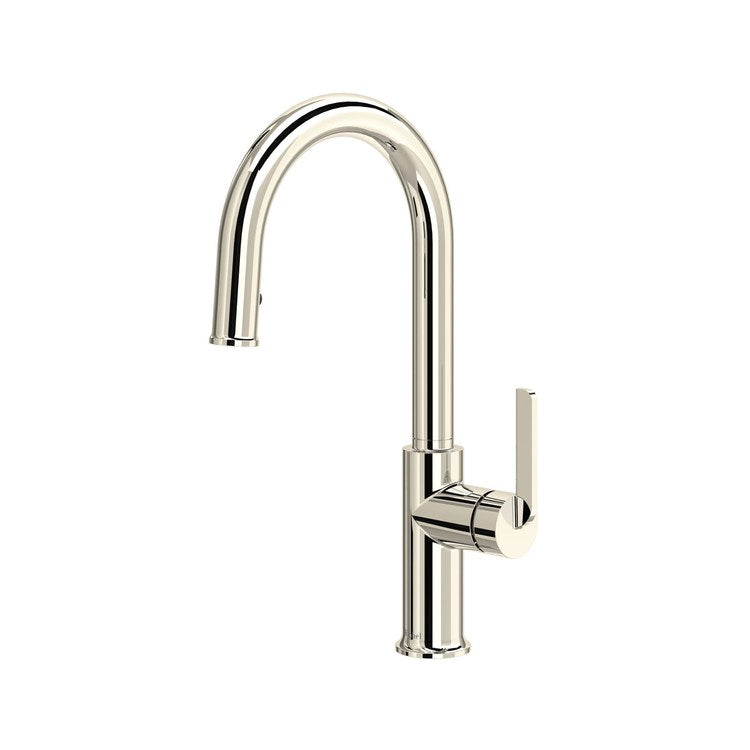 Kitchen Faucet Authentica 1 Lever ADA Polished Nickel Pull Down Gooseneck 360 DEG Swivel 1 Hole Deck 1.8 Gallons per Minute - Image 1