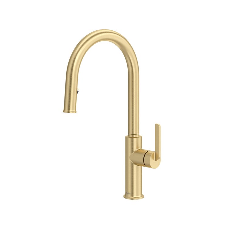 Kitchen Faucet Authentica 1 Lever ADA Satin Brass US4 Pull Down 2 Function Gooseneck 360 DEG Swivel 1 Hole Deck 1.5 Gallons per Minute - Image 1