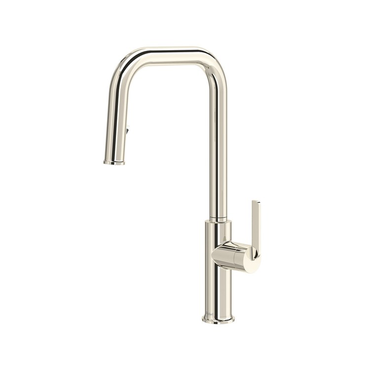 Kitchen Faucet Authentica Widespread 2 Lever ADA Polished Nickel Pull Down 2 Function U-Shaped 360 DEG Swivel 3 Hole Deck 1.5 Gallons per Minute - Image 1