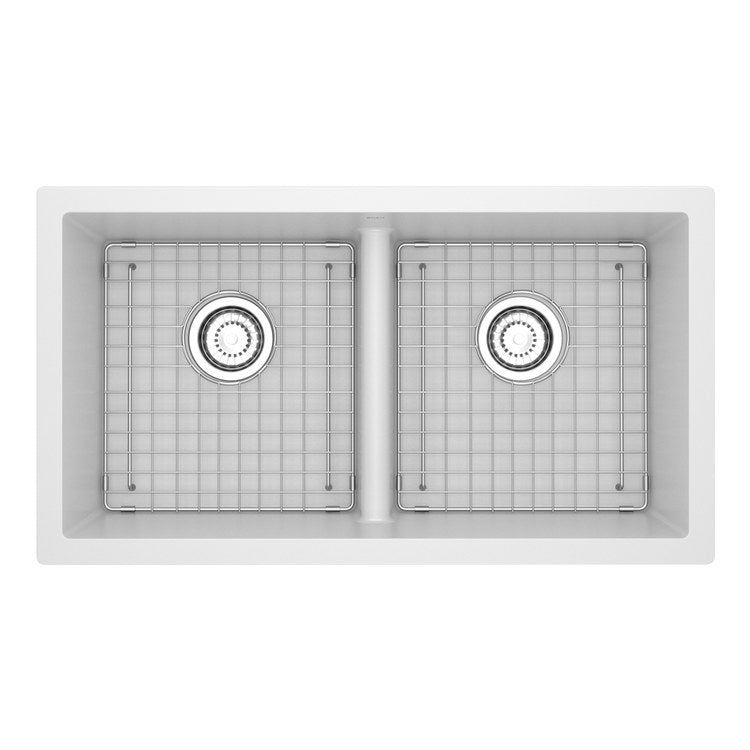 Kitchen Sink Fonsa 33 Inch 2 Bowls White Undermount Rectangle Quartz
