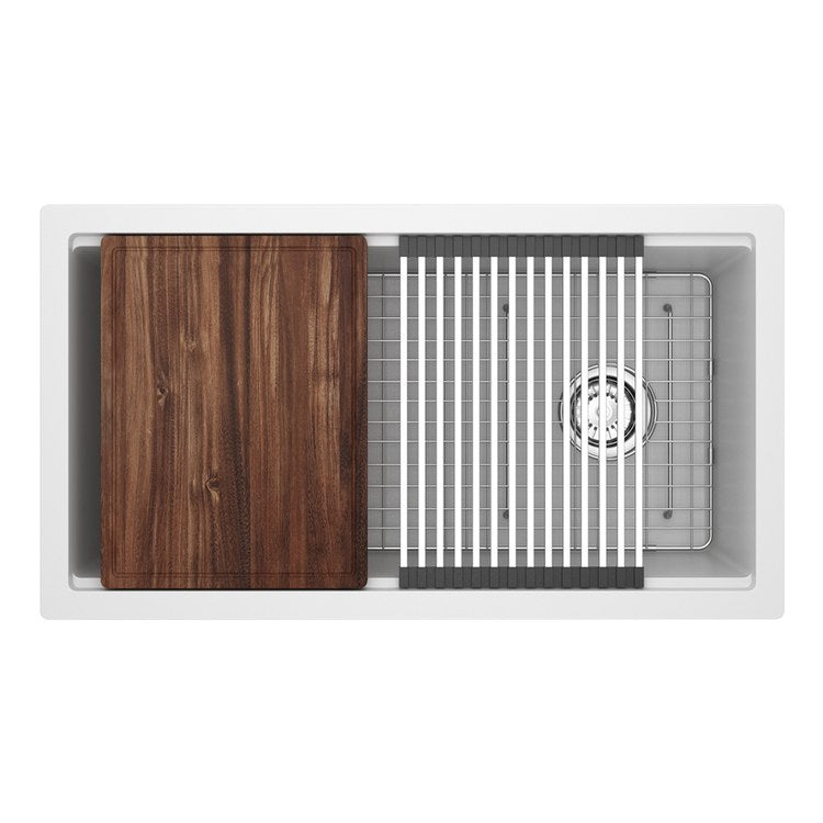 Kitchen Sink Fonsa 33 Inch 1 Bowls Chef/Workstation with Accessories White Undermount Rectangle Quartz
