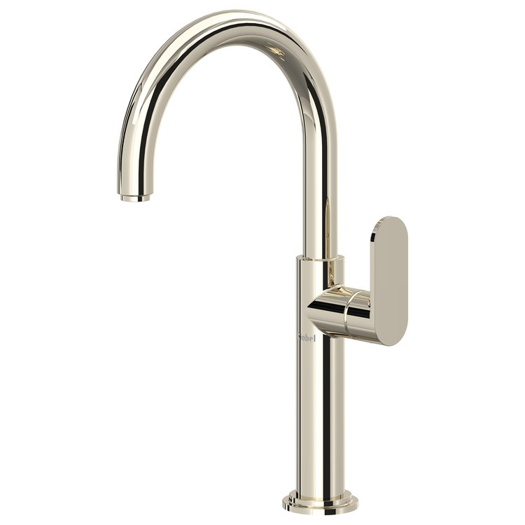 Lavatory Faucet Arca 1 Lever ADA WaterSense Polished Nickel 1.2 Gallons per Minute Deck High Arc Less Drain 1 Hole