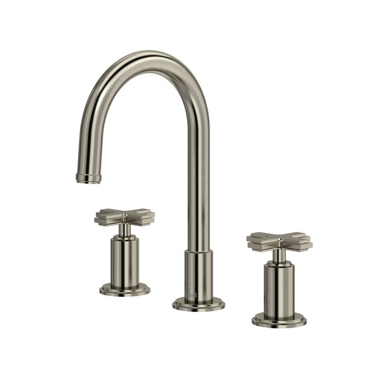 Lavatory Faucet Manifesto Widespread 2 Lever Brushed Nickel 1.2 Gallons per Minute Deck C-Shaped - Image 1
