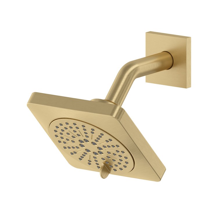 Showerhead 6 Functions with Arm and Square Flange Satin Brass US4 5 Inch 2.0 Gallons per Minute Square with Round Corners Wall - Image 1