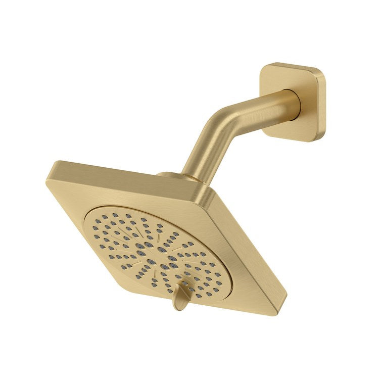 Showerhead 6 Functions with Arm and Salome Flange Satin Brass US4 5 Inch 1.8 Gallons per Minute Square with Round Corners Wall - Image 1