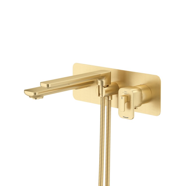 Tub Filler Trim Equinox Thermostatic and Pressure Balance 2 Lever Satin Brass US4 ADA Wall 5.4 Gallons per Minute - Image 1