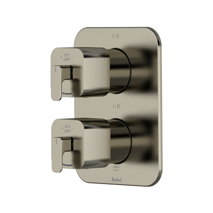 Thermostatic and Pressure Balance Valve Trim Equinox 6 Functions 2 Lever Brushed Nickel 3/4 Inch - Image 1