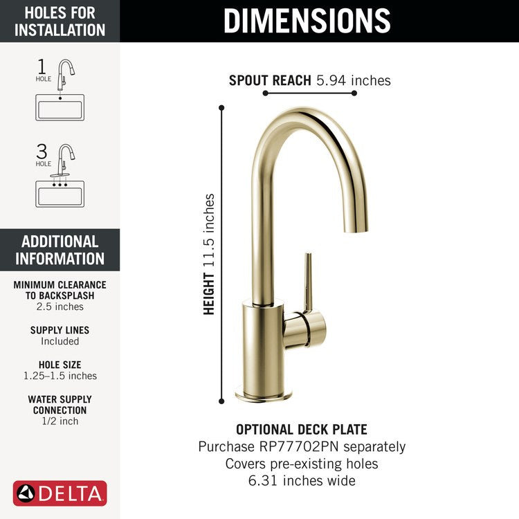 Bar Faucet Trinsic 1 Lever ADA CALGreen Brilliance Polished Nickel Gooseneck Swivel 1.5 Gallons per Minute - Image 2