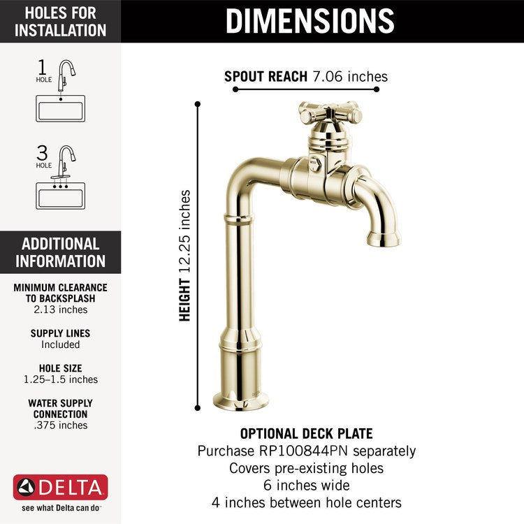 Bar Faucet Pivotal 1 Cross ADA Brilliance Polished Nickel Pull Down High Arc 1.5 Gallons per Minute - Image 2