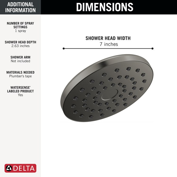 Showerhead PivotPro Universal Showering Components 1 Functions Raincan Lumicoat Black Stainless 7 Inch 1.75 Gallons per Minute 360 Degree Pivot Round Ball Connector - Image 2