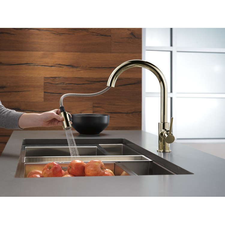 Kitchen Faucet Trinsic 1 Lever ADA Brilliance Polished Nickel Pull Down Gooseneck 140 DEG Swivel 1/3 Hole Deck Diamond Seal Technology MagnaTite 1.8 Gallons per Minute - Image 2