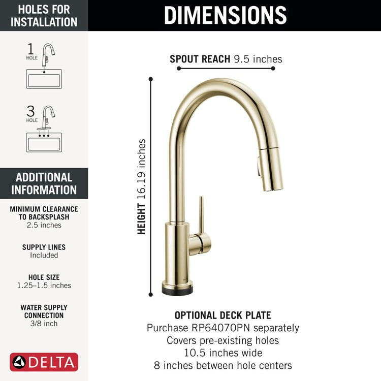 Kitchen Faucet Trinsic Touchless 1 Lever ADA Brilliance Polished Nickel Pull Down 2 Function High Arc 360 DEG Swivel 1/3 Hole Touch2O/MagnaTite/VoiceIQ 1.8 Gallons per Minute - Image 2