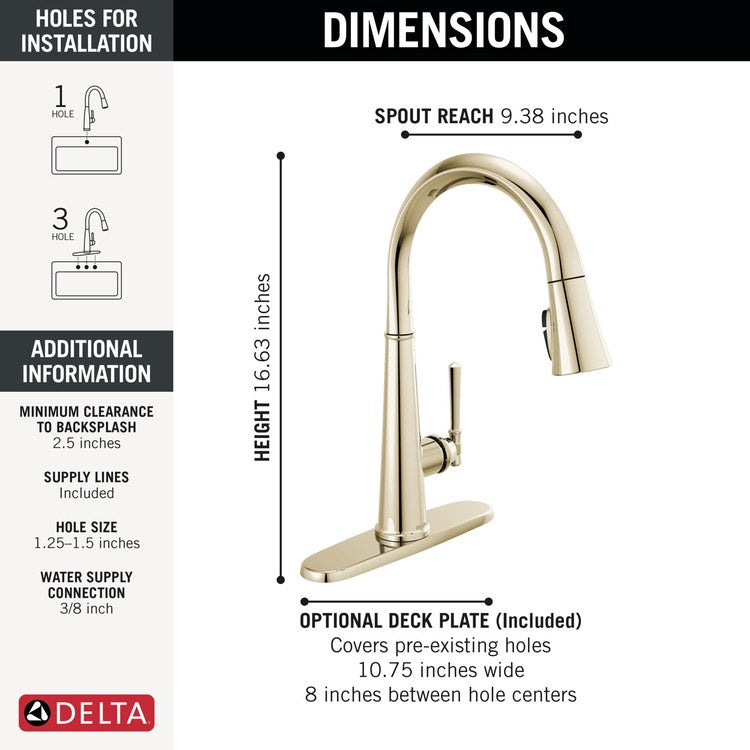 Kitchen Faucet Emmeline Touchless 1 Lever ADA Lumicoat Polished Nickel 3 Function Pull Down Gooseneck 360 DEG Swivel 1/3 Hole Deck MagnaTite/TempSense/ShieldSpray 1.8 Gallons per Minute - Image 2