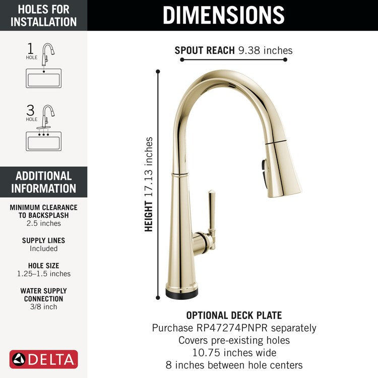Kitchen Faucet Emmeline Touchless 1 Lever ADA Lumicoat Polished Nickel Pull Down 2 Function High Arc 360 DEG Swivel 1/3 Hole Touch2O/MagnaTite/ShieldSpray 1.8 Gallons per Minute - Image 2