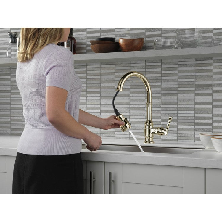 Kitchen Faucet Broderick 1 Lever ADA Brilliance Polished Nickel Pull Down 3 Function High Arc 360 DEG Swivel 1/3 Hole ShieldSpray/MagnaTite 1.8 Gallons per Minute - Image 3