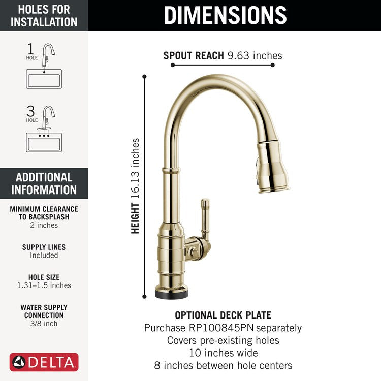 Kitchen Faucet Broderick Touchless 1 Lever ADA Brilliance Polished Nickel 3 Function Pull Down Gooseneck 360 DEG Swivel 1/3 Hole Deck MagnaTite/VoiceIQ/TempSense/ShieldSpray 1.8 Gallons per Minute - Image 2