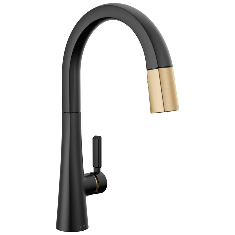 Kitchen Faucet Monrovia 1 Lever ADA Lumicoat Matte Black/Champagne Bronze Pull Down 2 Function High Arc 360 DEG Swivel 1/3 Hole MagnaTite 1.8 Gallons per Minute - Image 1