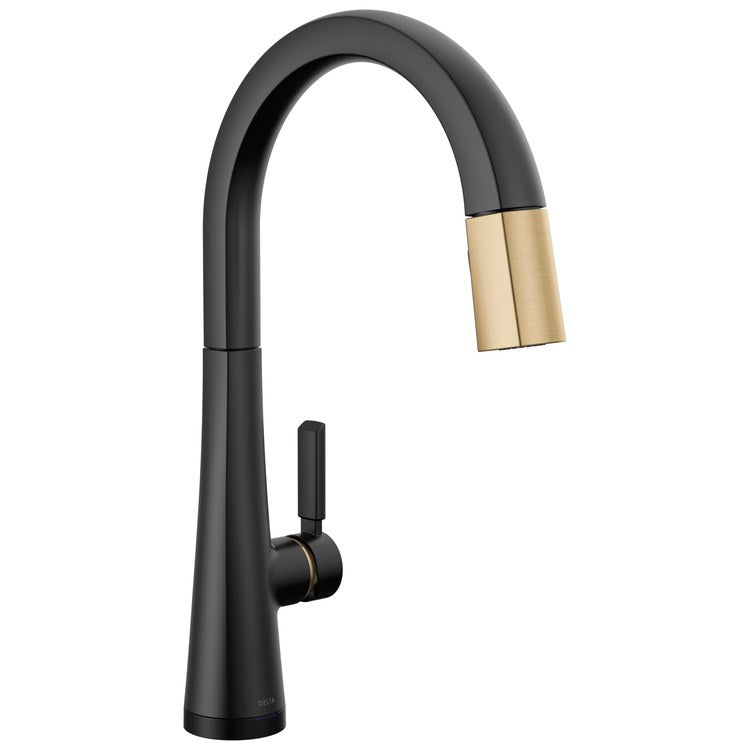 Kitchen Faucet Monrovia Touchless 1 Lever ADA Lumicoat Matte Black/Champagne Bronze 2 Function Pull Down Gooseneck High Arc Swivel 360 DEG 1/3 Hole Deck MagnaTite/VoiceIQ/TempSense/Touch2O 1.8 Gallons per Minute - Image 1