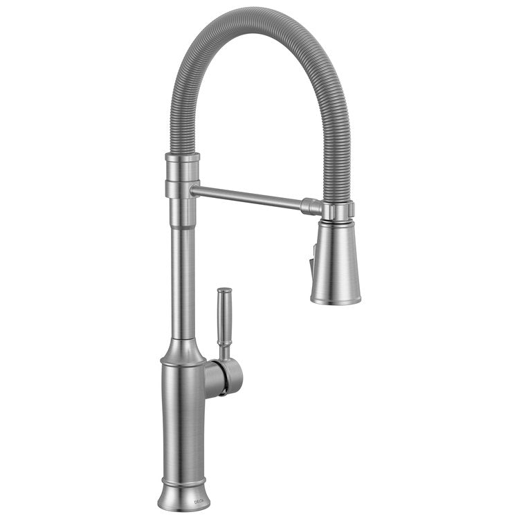 Kitchen Faucet Renaldi 1 Lever ADA Lumicoat Arctic Stainless Pull Down 3 Function Gooseneck 360 DEG Swivel 1/3 Hole MagnaTite/ProClean 1.8 Gallons per Minute - Image 1