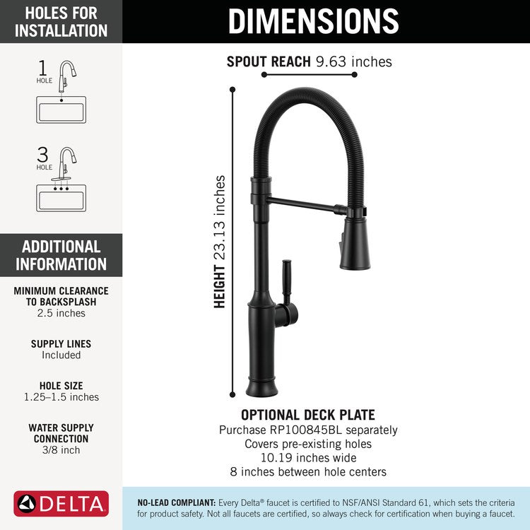 Kitchen Faucet Renaldi 1 Lever ADA Matte Black Pull Down 3 Function Gooseneck 360 DEG Swivel 1/3 Hole MagnaTite/ProClean 1.8 Gallons per Minute - Image 2