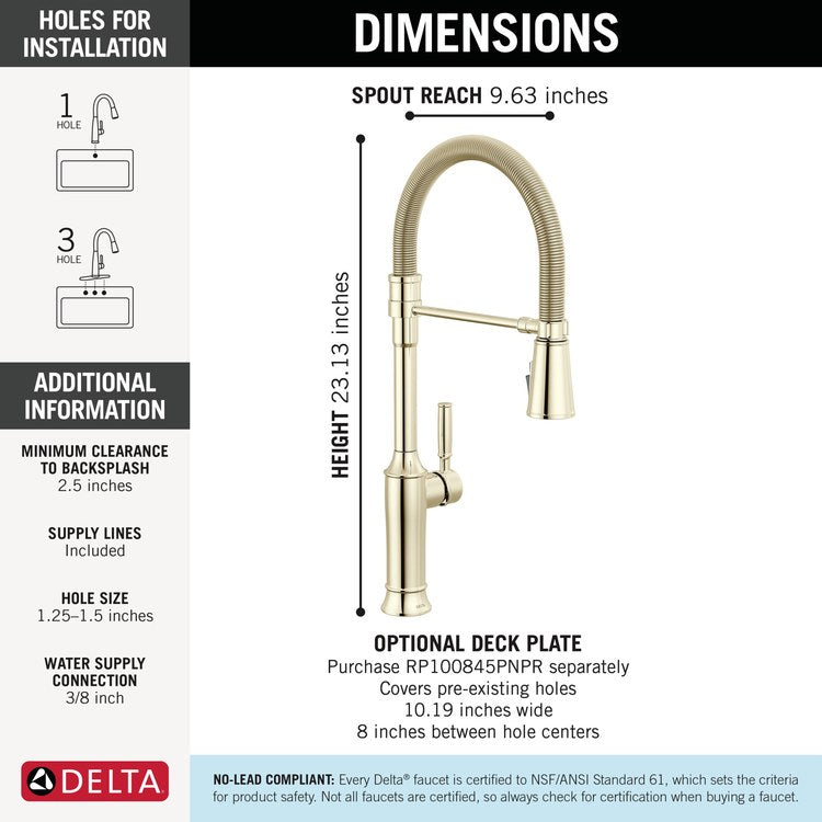 Kitchen Faucet Renaldi 1 Lever ADA Lumicoat Polished Nickel Pull Down 3 Function Gooseneck 360 DEG Swivel 1/3 Hole MagnaTite/ProClean 1.8 Gallons per Minute - Image 2