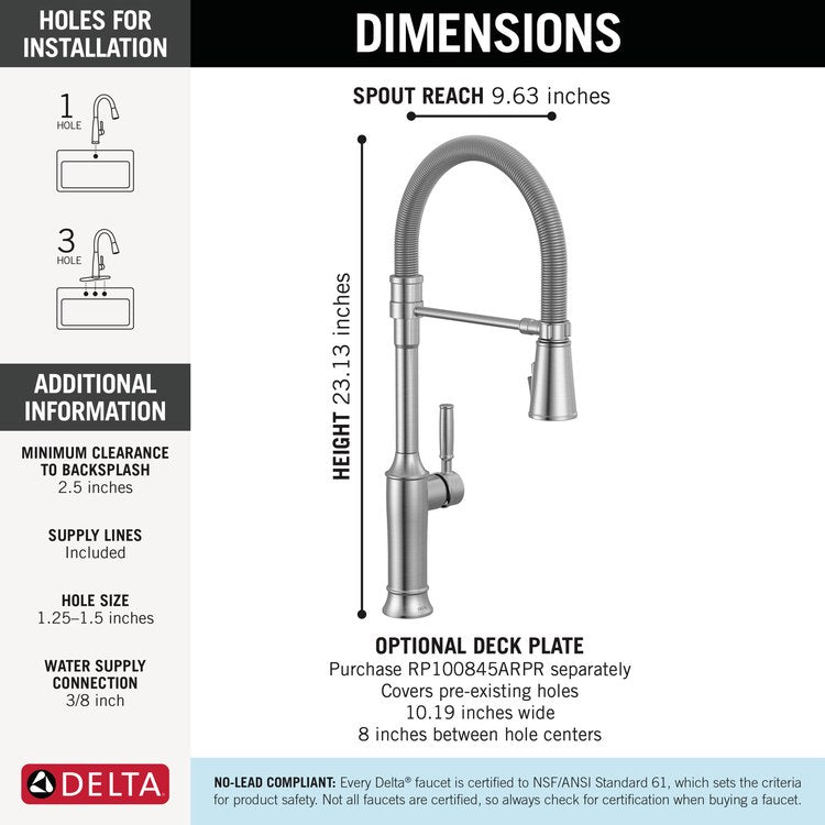 Kitchen Faucet Renaldi 1 Lever ADA Lumicoat Chrome Pull Down 3 Function Gooseneck 360 DEG Swivel 1/3 Hole MagnaTite/ProClean 1.8 Gallons per Minute - Image 2