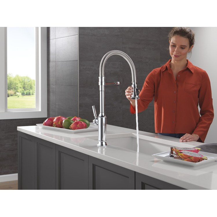 Kitchen Faucet Renaldi 1 Lever ADA Lumicoat Chrome Pull Down 3 Function Gooseneck 360 DEG Swivel 1/3 Hole MagnaTite/ProClean 1.8 Gallons per Minute - Image 3