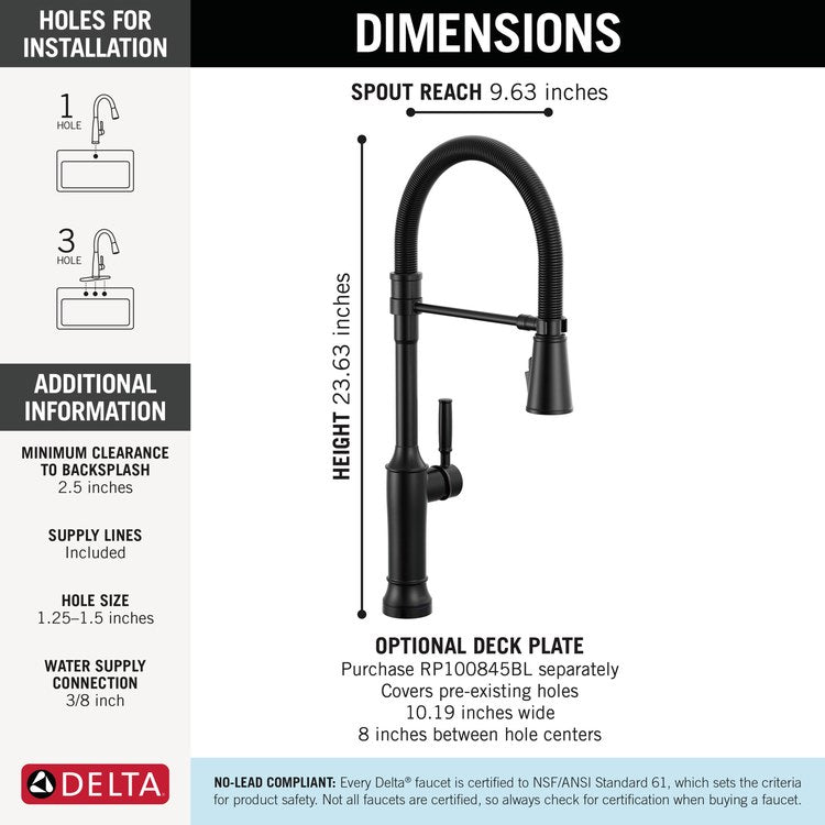 Kitchen Faucet Renaldi Touchless 1 Lever ADA Matte Black Pull Down 3 Function Gooseneck 360 DEG Swivel 1/3 Hole Touch2O/ProClean/MagnaTite/VoiceIQ 1.8 Gallons per Minute - Image 2