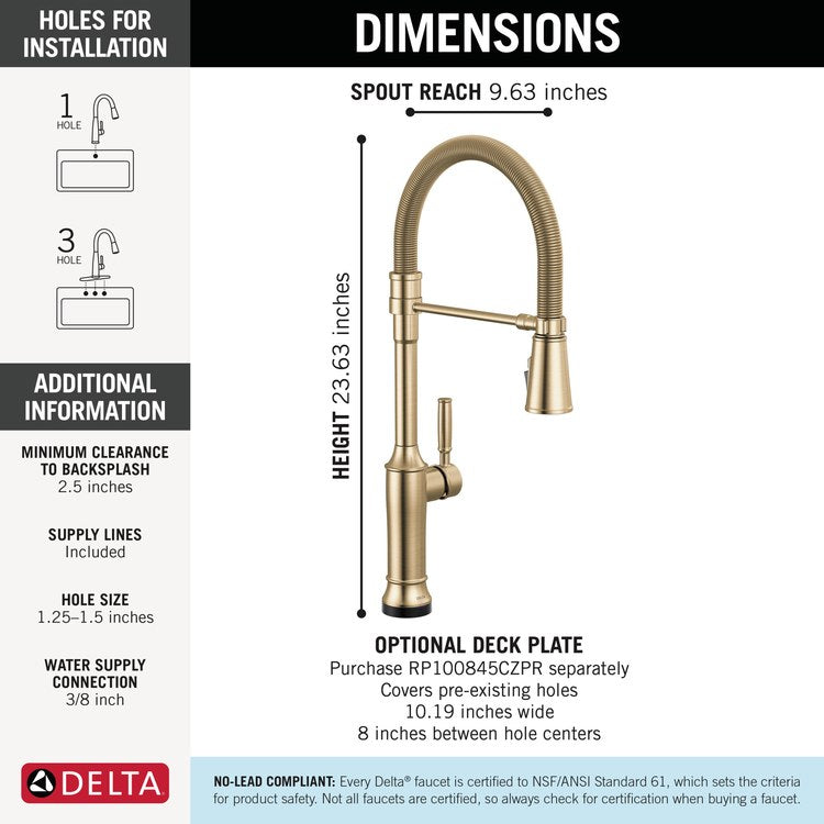 Kitchen Faucet Renaldi Touchless 1 Lever ADA Lumicoat Champagne Bronze Pull Down 3 Function Gooseneck 360 DEG Swivel 1/3 Hole Touch2O/ProClean/MagnaTite/VoiceIQ 1.8 Gallons per Minute - Image 2