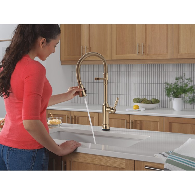 Kitchen Faucet Renaldi Touchless 1 Lever ADA Lumicoat Champagne Bronze Pull Down 3 Function Gooseneck 360 DEG Swivel 1/3 Hole Touch2O/ProClean/MagnaTite/VoiceIQ 1.8 Gallons per Minute - Image 3