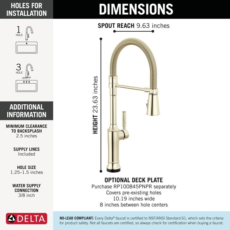 Kitchen Faucet Renaldi Touchless 1 Lever ADA Lumicoat Polished Nickel Pull Down 3 Function Gooseneck 360 DEG Swivel 1/3 Hole Touch2O/ProClean/MagnaTite/VoiceIQ 1.8 Gallons per Minute - Image 2